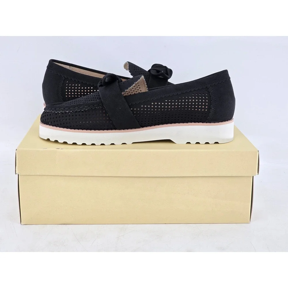NYDJ Okoa Suede Loafers Womens 9 Black Perforated Bow Slip On - New